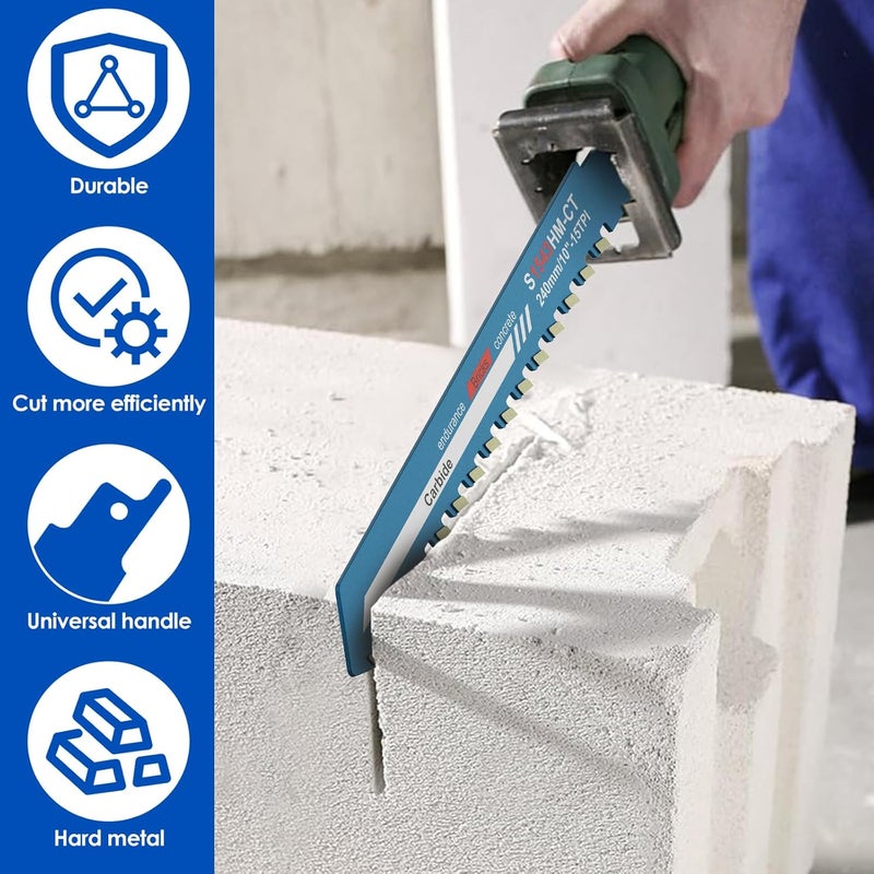 LAINIUTE 10Inch Masonry Reciprocating Saw Blade, 15TPI Titanium Carbide Concrete Saw Blades, Brick Concrete Cutting Recip Saw Blade, Demolition Saw Blades for Cutting Brick, Cement, Cinder Block - Image 3